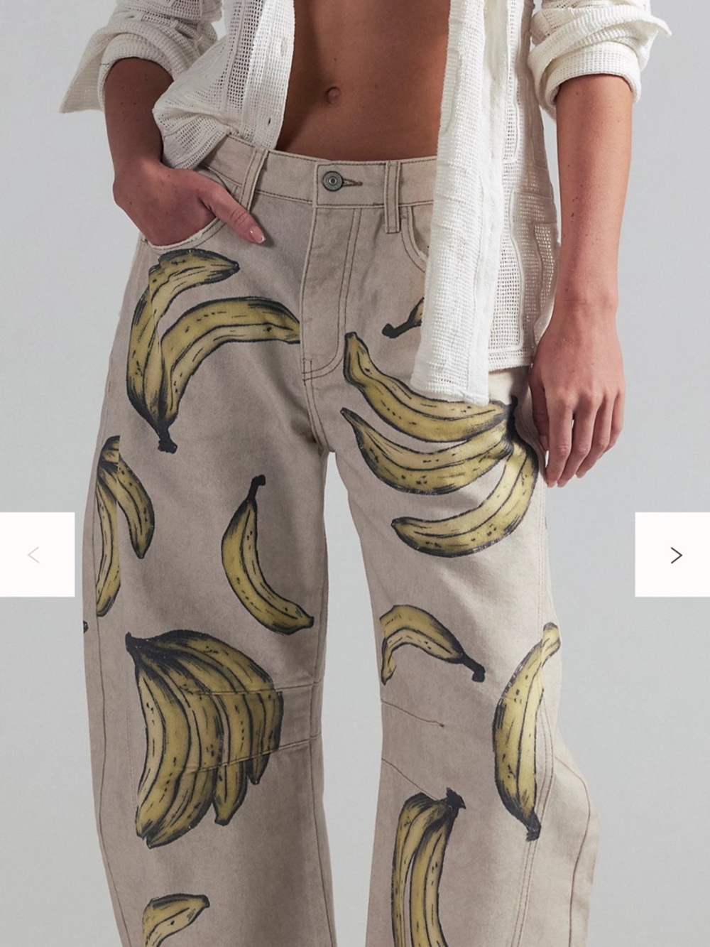 NWT FREE PEOPLE We The Free Good Luck Printed Barrel Jeans - Go Bananas - Picture 8 of 11